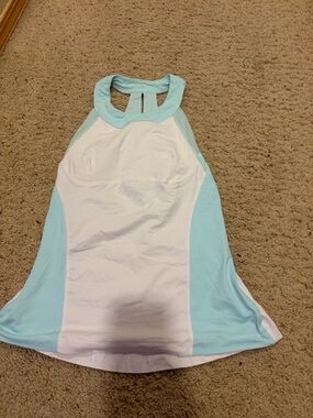 lululemon athletica Light Blue and White High-Neck Tank Top